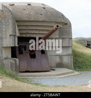 Longues-sur-Mer Battery, L, Frankreich - 21. August 2022: OLD Gun Battery of Atlatic Wall in Normandie Stockfoto