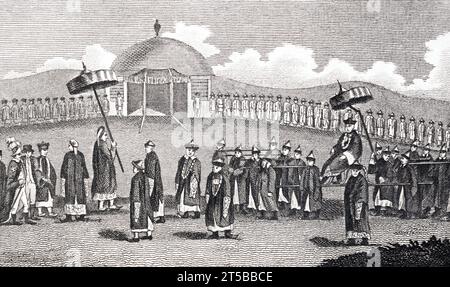 Interview zwischen dem Kaiser von China und Lord Macartney 1793, veröffentlicht 1809. Stockfoto