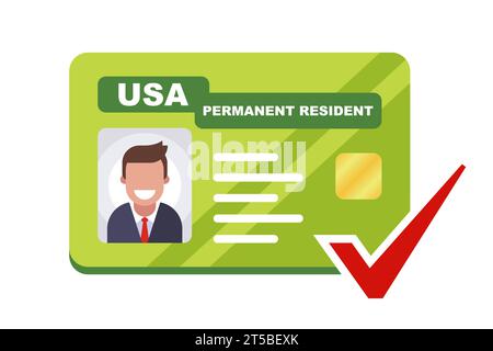 Green Card usa. Erlaubnis, sich in Amerika aufzuhalten. Illustration des flachen Vektors. Stock Vektor