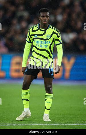 LONDON, UK - 1. November 2023: Eddie Nketiah von Arsenal sieht beim Spiel der vierten Runde des EFL Cup zwischen West Ham United und Arsenal FC in London S an Stockfoto