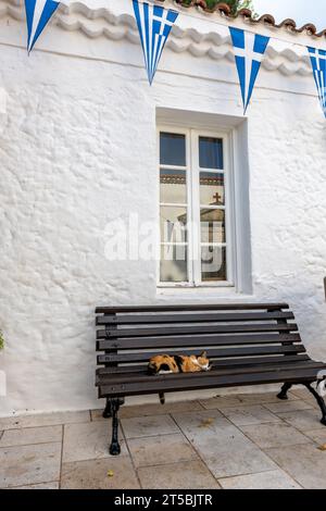 Architektonische Details eines griechischen Klosters. Stockfoto