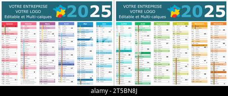 französischer Kalender 2025 mit Heiligen und Feiertagen Stock Vektor