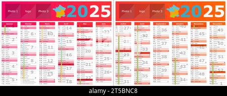 französischer Kalender 2025 mit Heiligen und Feiertagen Stock Vektor