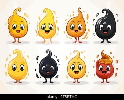 Zeichnung von 8 Lucky Emojis-Illustrationen getrennte, überzogene Linien. Stock Vektor