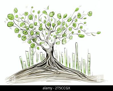 Zeichnung eines wachsenden Investitionskonzepts Illustration getrennte, überzogene Linien. Stock Vektor