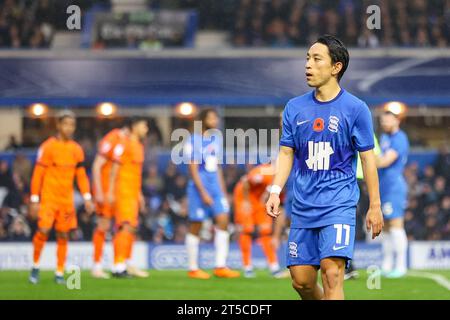 Birmingham, Großbritannien. November 2023. Der Koji Myoshi von Birmingham City wurde während des EFL Sky Bet Championship-Spiels zwischen Birmingham City und Ipswich Town am 4. November 2023 in St Andrews, Birmingham, England, gespielt. Foto von Stuart Leggett. Nur redaktionelle Verwendung, Lizenz für kommerzielle Nutzung erforderlich. Keine Verwendung bei Wetten, Spielen oder Publikationen eines einzelnen Clubs/einer Liga/eines Spielers. Quelle: UK Sports Pics Ltd/Alamy Live News Stockfoto