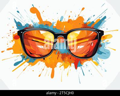 Zeichnung eines lächelnden Gesichts mit Sonnenbrillen-Symbol, getrennte, überzogene Linien. Stock Vektor