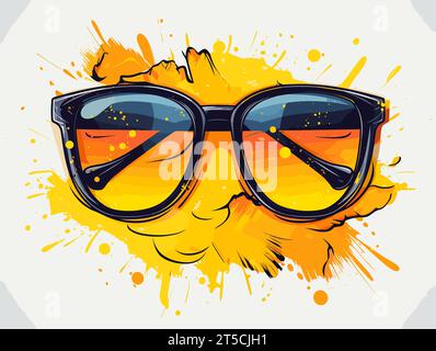 Zeichnung eines lächelnden Gesichts mit Sonnenbrillen-Symbol, getrennte, überzogene Linien. Stock Vektor