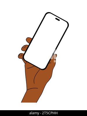 Schwarze Hand, die den Vektor des Mobiltelefons isoliert hält. Stock Vektor