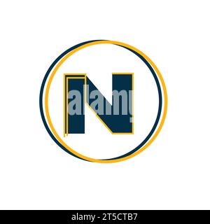 Goldenes und dak-blaues Logo-Design mit Buchstabe N auf weiß Stock Vektor