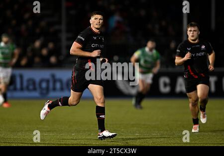 Barnet, Großbritannien. November 2023. Premierminister Rugby. Saracens Men V Leicester Tigers. Stone X Stadion. Barnet. Owen Farrell (Saracens, Kapitän) während des Rugbyspiels Saracens Men V Leicester Tigers Gallagher Premiership. Quelle: Sport In Pictures/Alamy Live News Stockfoto