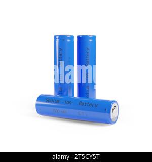 Natrium-Ionen-Batterien isoliert auf weißem Hintergrund. 3D-Abbildung. Stockfoto