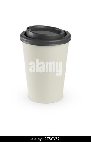 Einweg-Papierbecher Kaffee isoliert auf weißem Hintergrund. 3D-Abbildung. Stockfoto