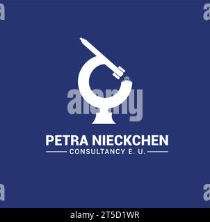 Logo-Design der Forschungsagentur mit Mikroskop und Gehirn-Symbol Stock Vektor