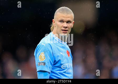 Manchester, Großbritannien. November 2023. Erling Haaland #9 von Manchester City während des Premier League-Spiels Manchester City gegen Bournemouth im Etihad Stadium, Manchester, Vereinigtes Königreich, 4. November 2023 (Foto: Conor Molloy/News Images) in Manchester, Vereinigtes Königreich am 11.04.2023. (Foto: Conor Molloy/News Images/SIPA USA) Credit: SIPA USA/Alamy Live News Stockfoto