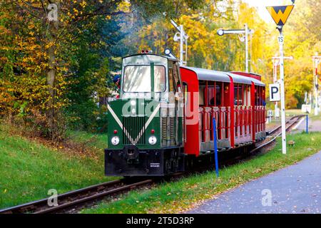 Parkeisenbahn Cottbus DEU/Deutschland/Brandenburg/Cottbus, 04.11.2023, ein Zug der Parkeisenbahn Cottbus faehrt am Bahnhof Tierpark in Cottbus-Branitz. *** Parkeisenbahn Cottbus DEU Deutschland Brandenburg Cottbus, 04 11 2023, fährt Ein Zug der Parkeisenbahn Cottbus am Bahnhof Tierpark in Cottbus Branitz AF Parkeisenbahn CB 85755.jpeg Credit: Imago/Alamy Live News Stockfoto