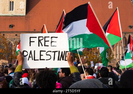 Berlin, Deutschland - 4. November: Free Palestine Sign on Pro Palestine Demonstration in Berlin Stockfoto