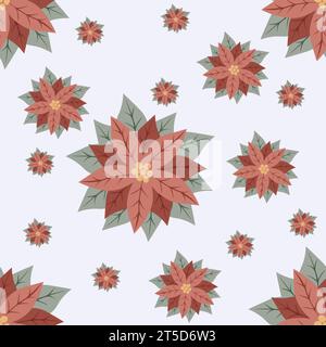 Nahtloses Weihnachtsmuster mit Winterblumen. Wunderschöne rote Weihnachtsstern. Weihnachtsdekoration. Perfekt für Verpackungspapier, Textil, Stoff, Pri Stock Vektor