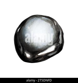 Aquarell Hand gezeichnete Wurzel Chakra Hämatit Edelstein Illustration. Natürlicher heilender Talisman und Kristall Onyx, isoliert auf weißem Hintergrund. Clip Art für Stockfoto