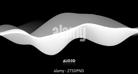 Visualisierung von Schallwellen. Durchgehende 3D-Wellenform in Schwarz und Weiß. Muster für Sprachmuster. Stock Vektor