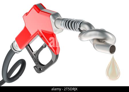 Benzinpumpendüse in einem Knoten gebunden. Energiekrise, Konzept. 3D-Rendering isoliert auf weißem Hintergrund Stockfoto