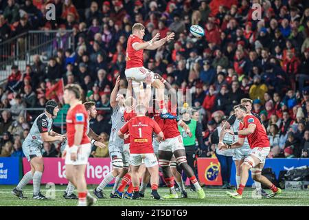 4. November 2023, Musgrave Park, Cork, Irland - United Rugby Championship: Munster vs Dragons Stockfoto