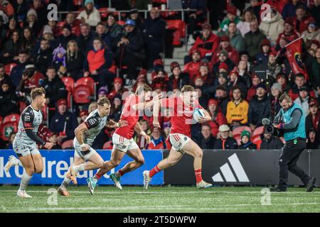 4. November 2023, Musgrave Park, Cork, Irland - United Rugby Championship: Munster vs Dragons Stockfoto