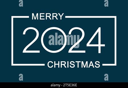 „Merry Christmas“-Designvorlage. Frohe Weihnachten 2024-Grußkartendesign. Isolierte Vektorillustration auf blauem Hintergrund. Stock Vektor