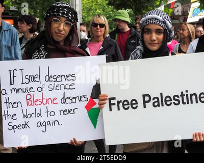 Canberra, Australien. November 2023. Demonstranten versammeln sich in Canberra, Australien, um Palästina zu unterstützen und einen sofortigen Waffenstillstand in Gaza zu fordern. Quelle: Leo Bild/Alamy Live News Stockfoto