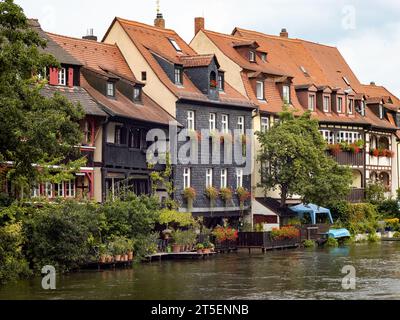 Gebäude von „Klein Venedig“ in Bamberg als berühmtes Reiseziel. Wunderschöne alte Architektur eines ehemaligen Fischerdorfes. Stockfoto