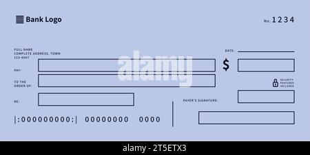 Leerer Scheck, leerer Vektor-Geldscheck, Scheckbuchvorlage mit Guillochienmuster und Feldern. Zahlungscoupon für Währung, Hintergrund Geldscheck Stock Vektor