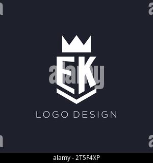 EK-Logo mit Schild und Krone, Initialideen für das Monogramm-Logo Stock Vektor