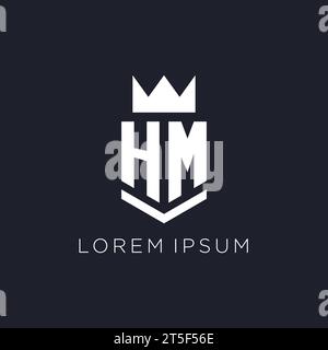 HM-Logo mit Schild und Krone, Initial Monogramm-Logo-Design-Ideen Stock Vektor