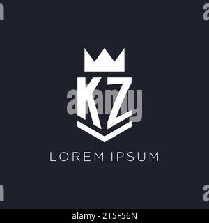 KZ-Logo mit Schild und Krone, Initialideen für das Monogramm-Logo Stock Vektor