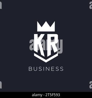 KR-Logo mit Schild und Krone, Design-Ideen mit Monogramm-Logo Stock Vektor