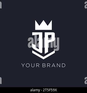 JP-Logo mit Schild und Krone, Design-Ideen mit Monogramm-Logo Stock Vektor
