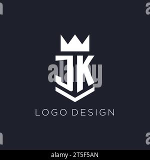 JK-Logo mit Schild und Krone, Design-Ideen mit Monogramm-Logo Stock Vektor