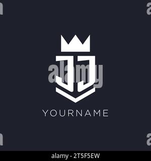 JJ-Logo mit Schild und Krone, Design-Ideen mit Monogramm Stock Vektor