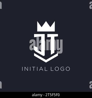 JT-Logo mit Schild und Krone, Design-Ideen mit Monogramm-Logo Stock Vektor