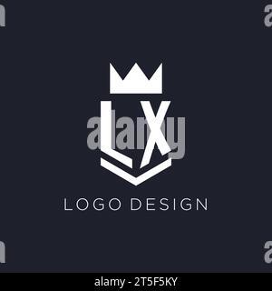 LX-Logo mit Schild und Krone, Design-Ideen mit Monogramm-Logo Stock Vektor