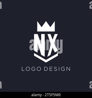 NX-Logo mit Schild und Krone, Design-Ideen mit Monogramm-Logo Stock Vektor