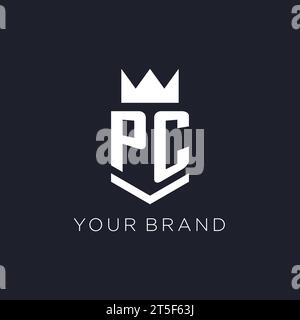 PC-Logo mit Schild und Krone, Design-Ideen für das Monogramm-Logo Stock Vektor