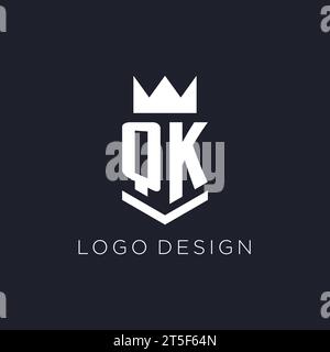 QK-Logo mit Schild und Krone, Design-Ideen mit Monogramm-Logo Stock Vektor