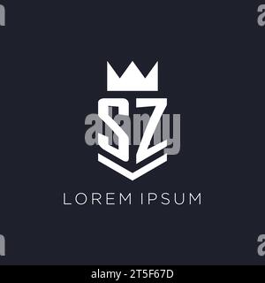 SZ-Logo mit Schild und Krone, Design-Ideen mit Monogramm-Logo Stock Vektor