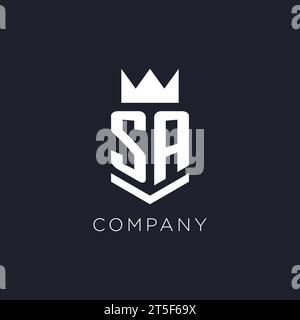 SA-Logo mit Schild und Krone, Initialideen für das Monogramm-Logo Stock Vektor