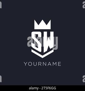 SW-Logo mit Schild und Krone, Initialideen für das Monogramm-Logo Stock Vektor