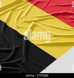 Flagge von Belgien. Texturierte belgische Flagge aus Stoff isoliert auf weißem Hintergrund. 3D-Abbildung Stockfoto