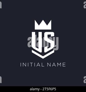 US-Logo mit Schild und Krone, Initialideen für das Monogramm-Logo Stock Vektor
