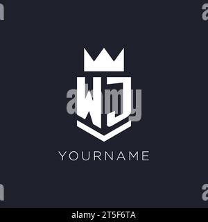 WJ-Logo mit Schild und Krone, Design-Ideen mit Monogramm Stock Vektor