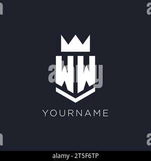 WW-Logo mit Schild und Krone, Design-Ideen mit Monogramm-Logo Stock Vektor